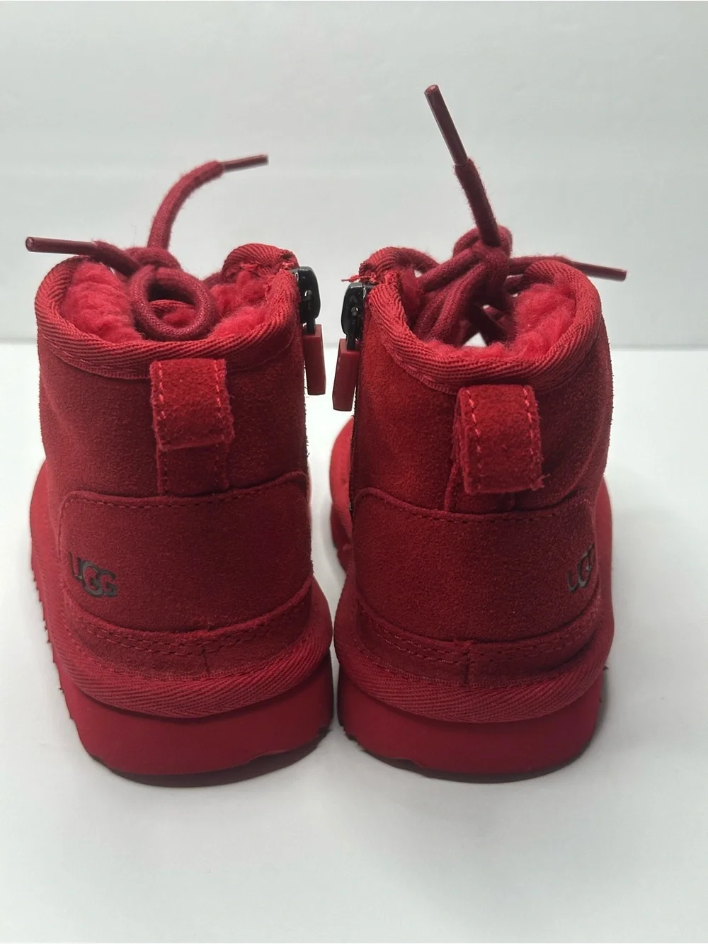 UGG Kids Red Lace-Up Plush Ankle Boots